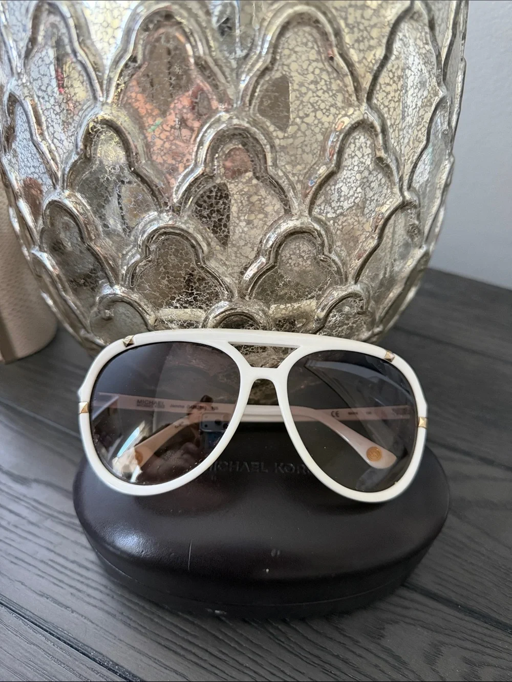 Michael Kors White and Gold Aviator Sunglasses